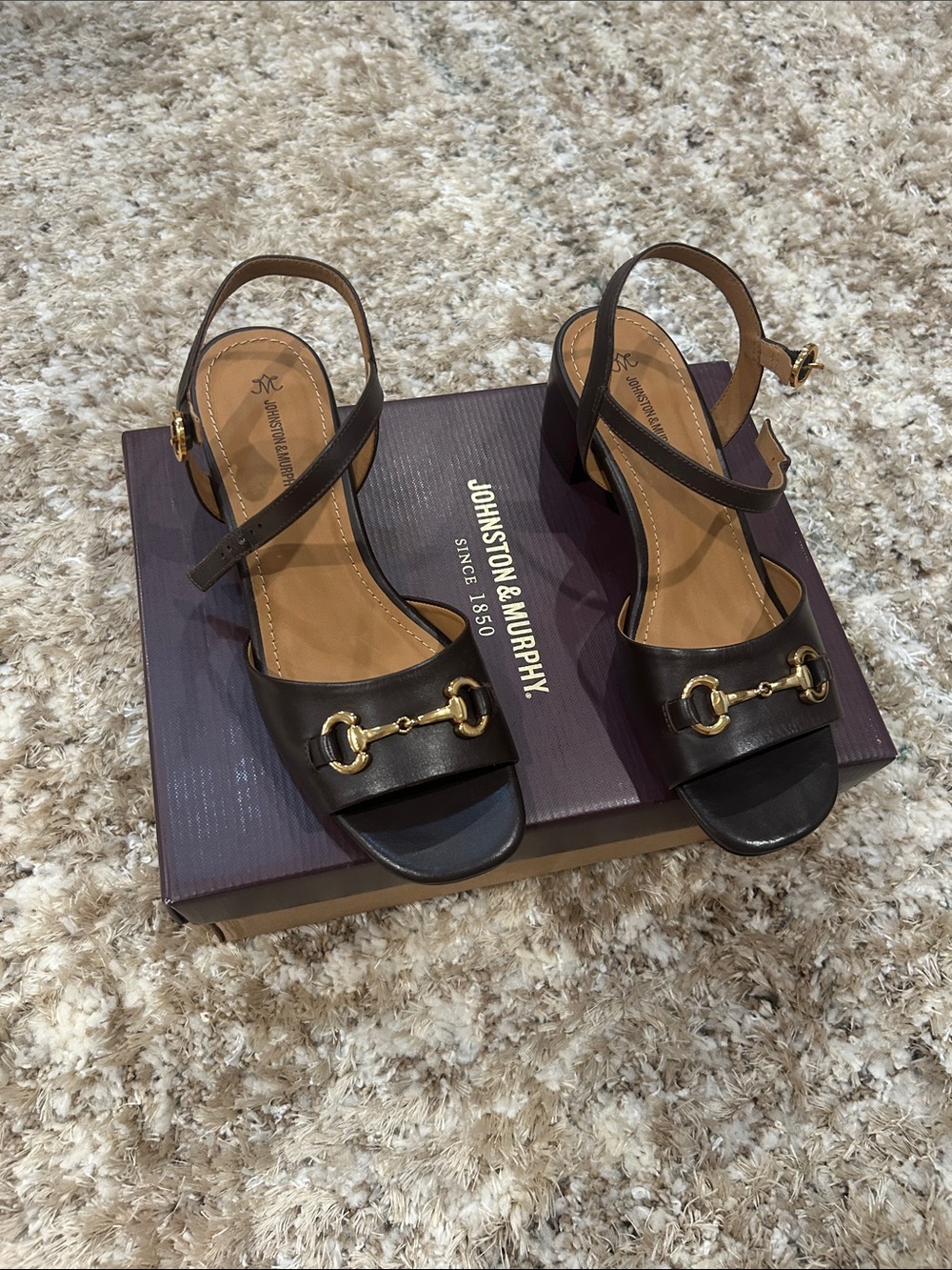 Johnston & Murphy Dark Brown Leather Slingback Sandals with Gold Bit